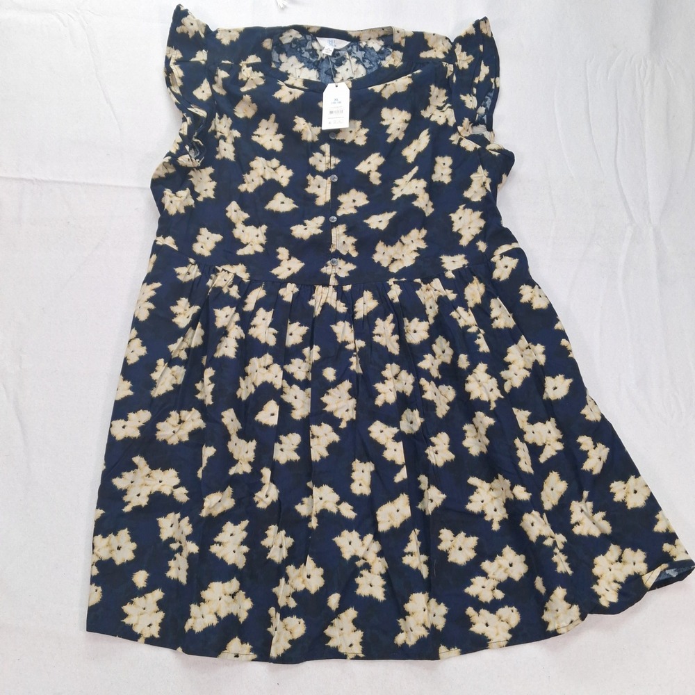 Time and Tru Mini Dress Womens XL Flutter Sleeve Black Soot Floral NEW